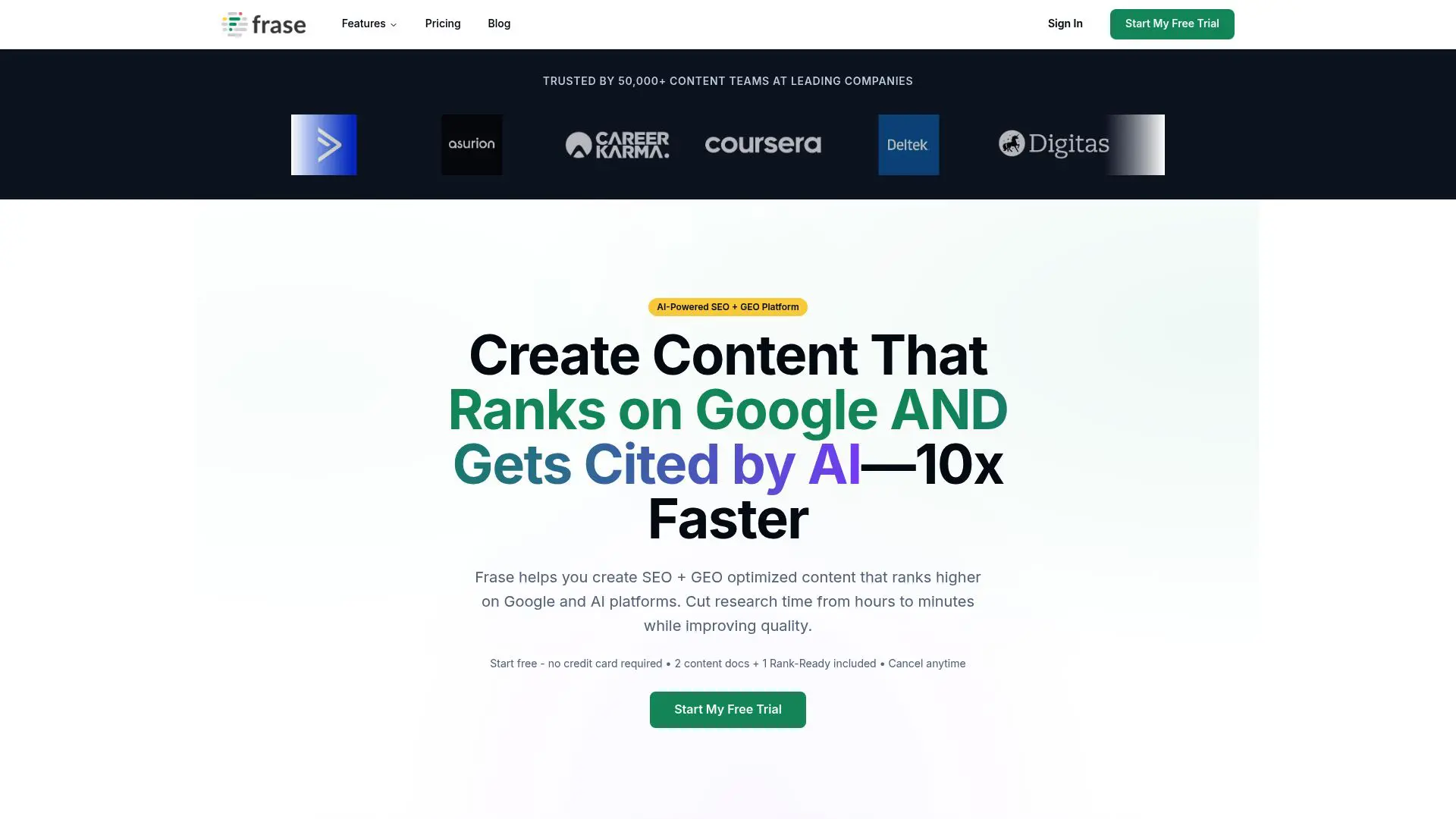 Frase.io homepage interface