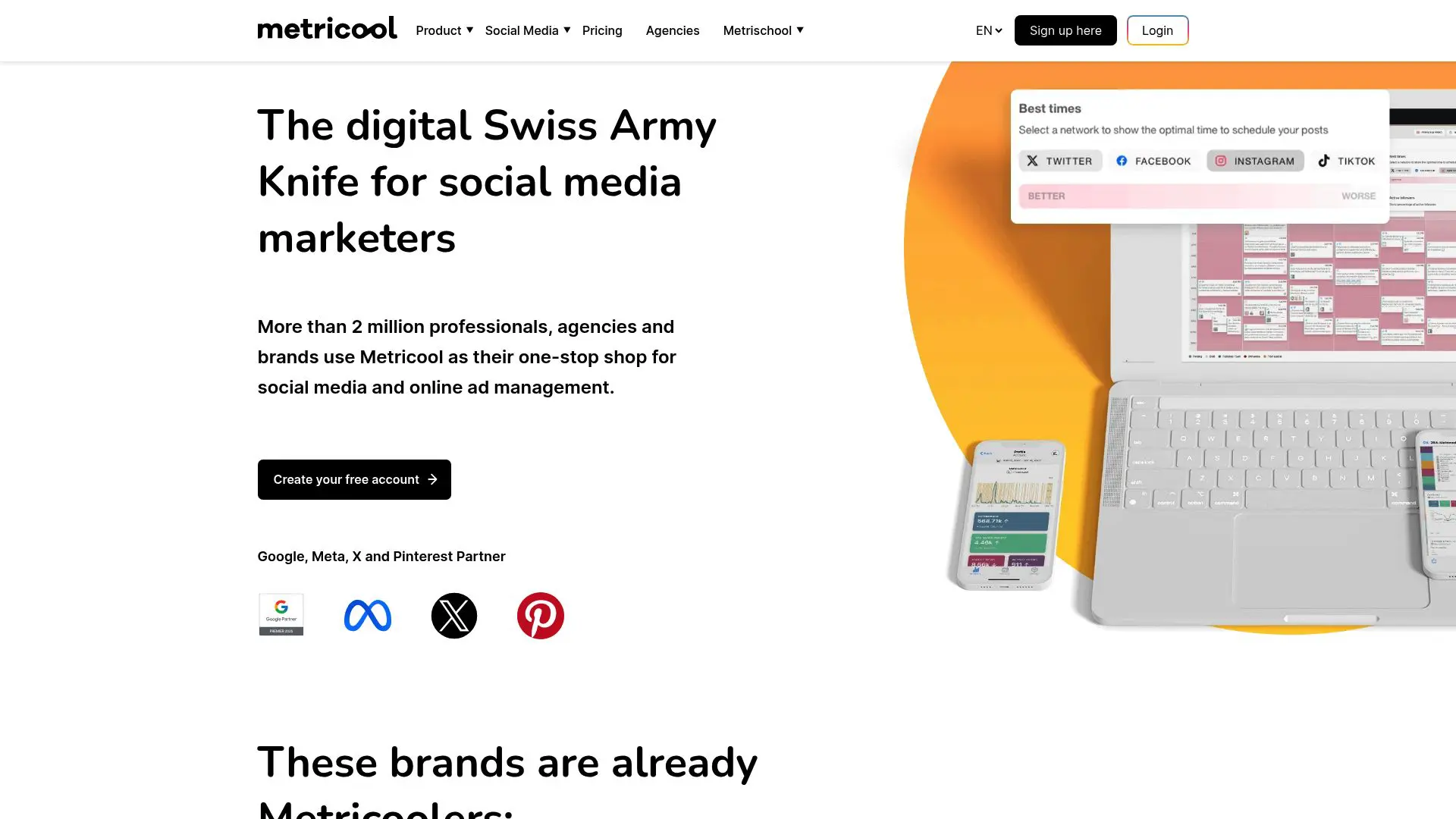 Metricool social media analytics and scheduling dashboard