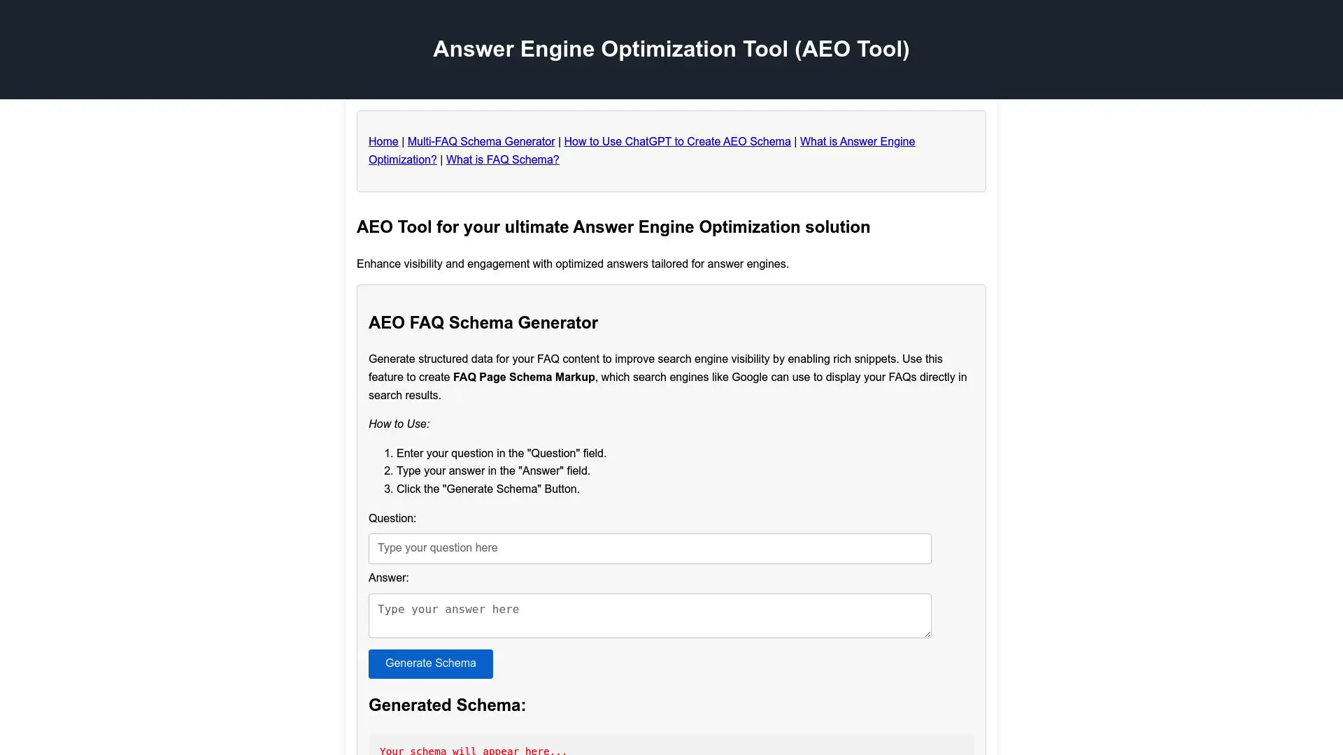 AEO Tool Free Schema Generator