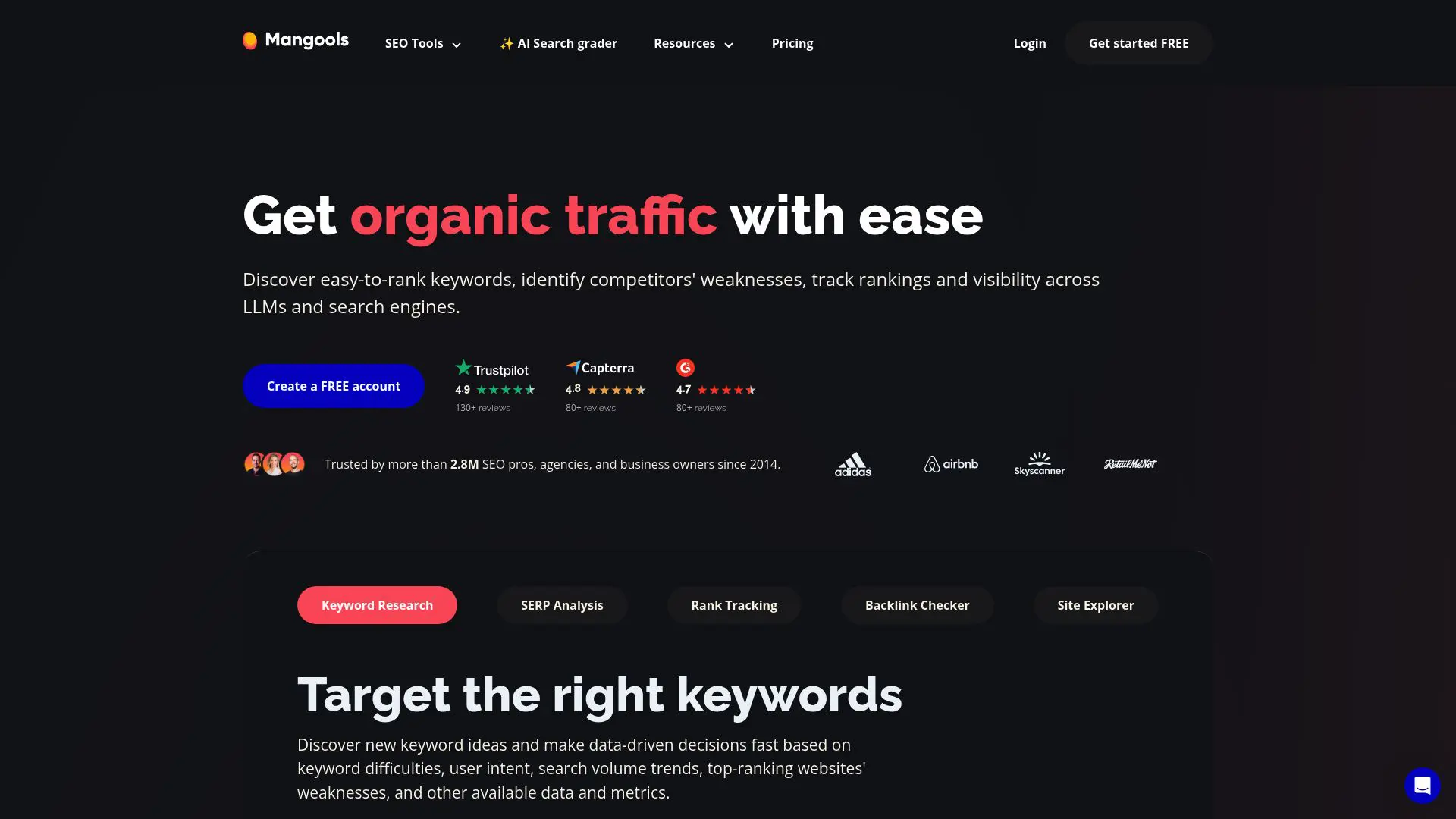 Mangools KWFinder keyword research tool