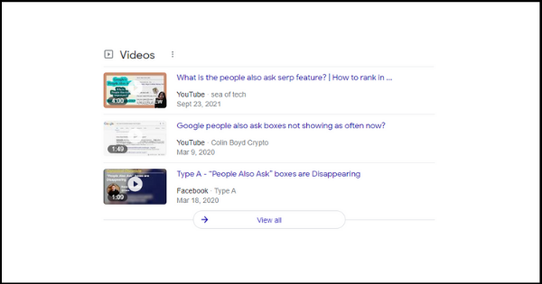 Videos in SERPS for People Also Ask Boxes