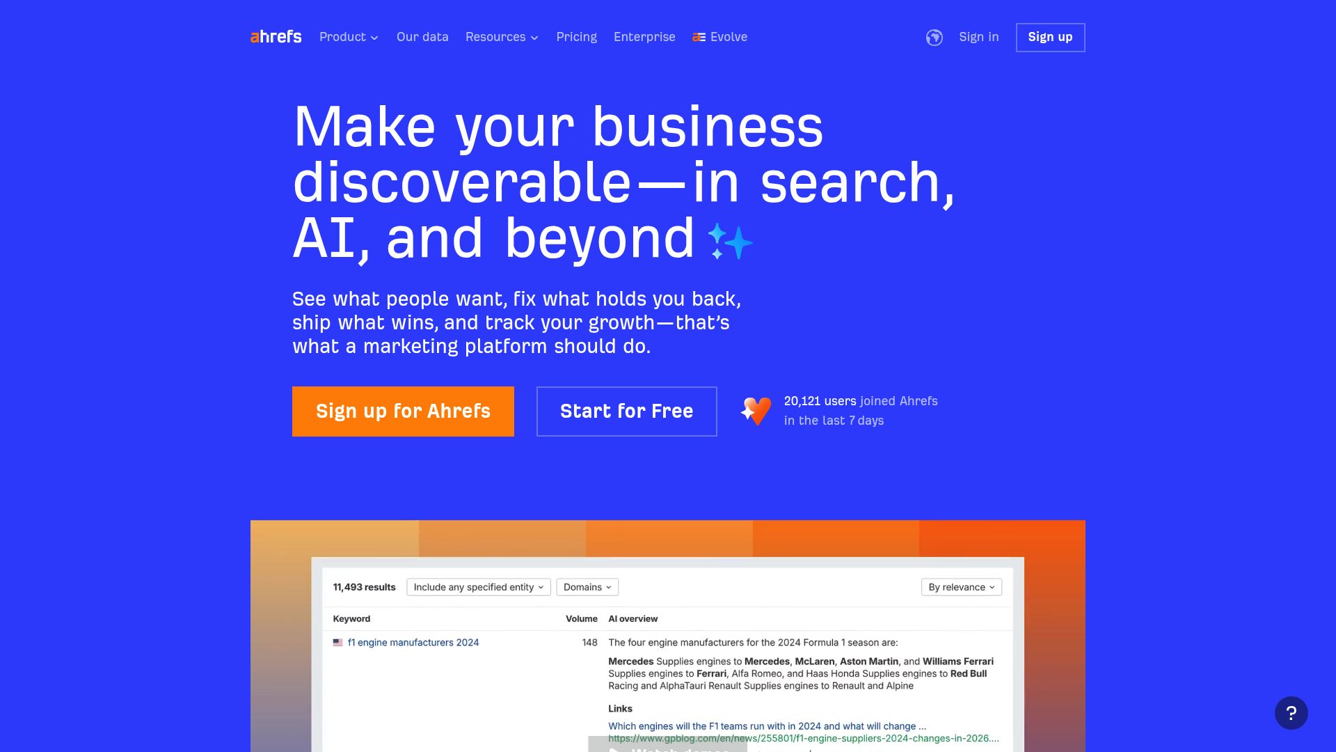 Ahrefs homepage dashboard interface