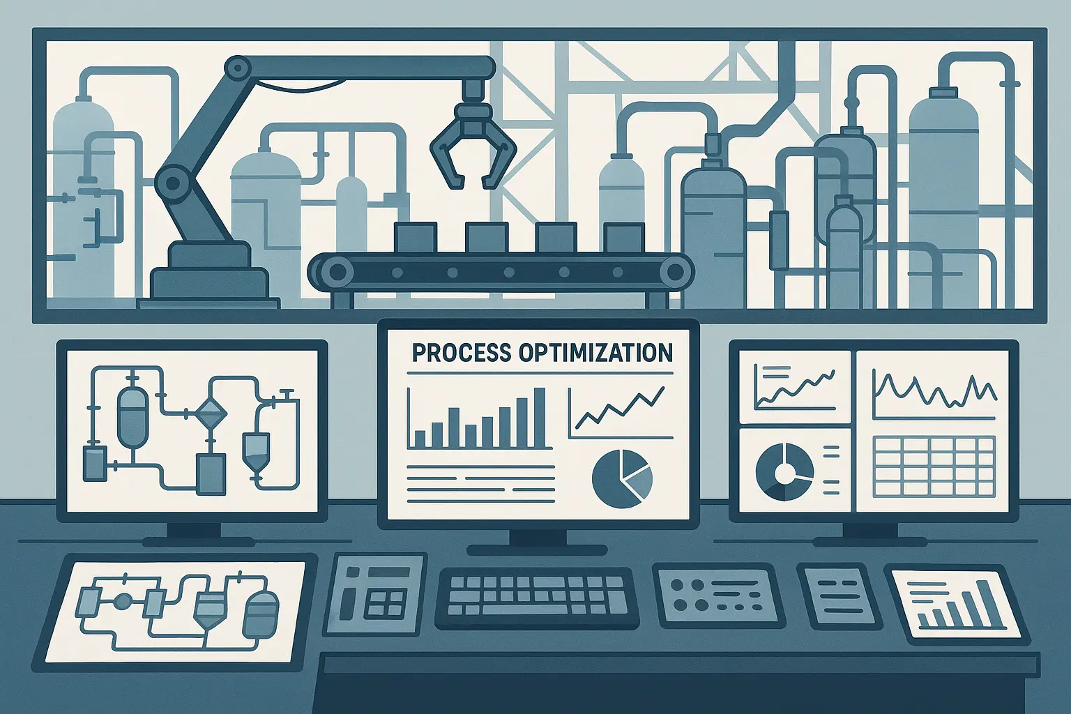 AI-powered production optimization dashboard showing real-time manufacturing metrics