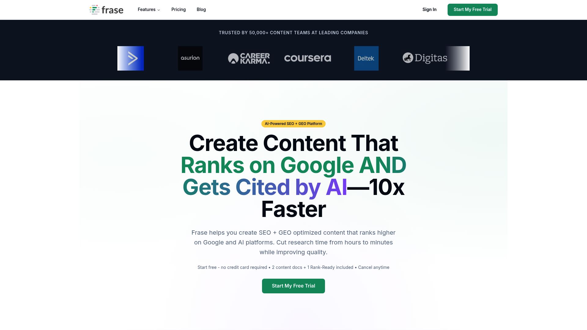 Frase.io homepage interface