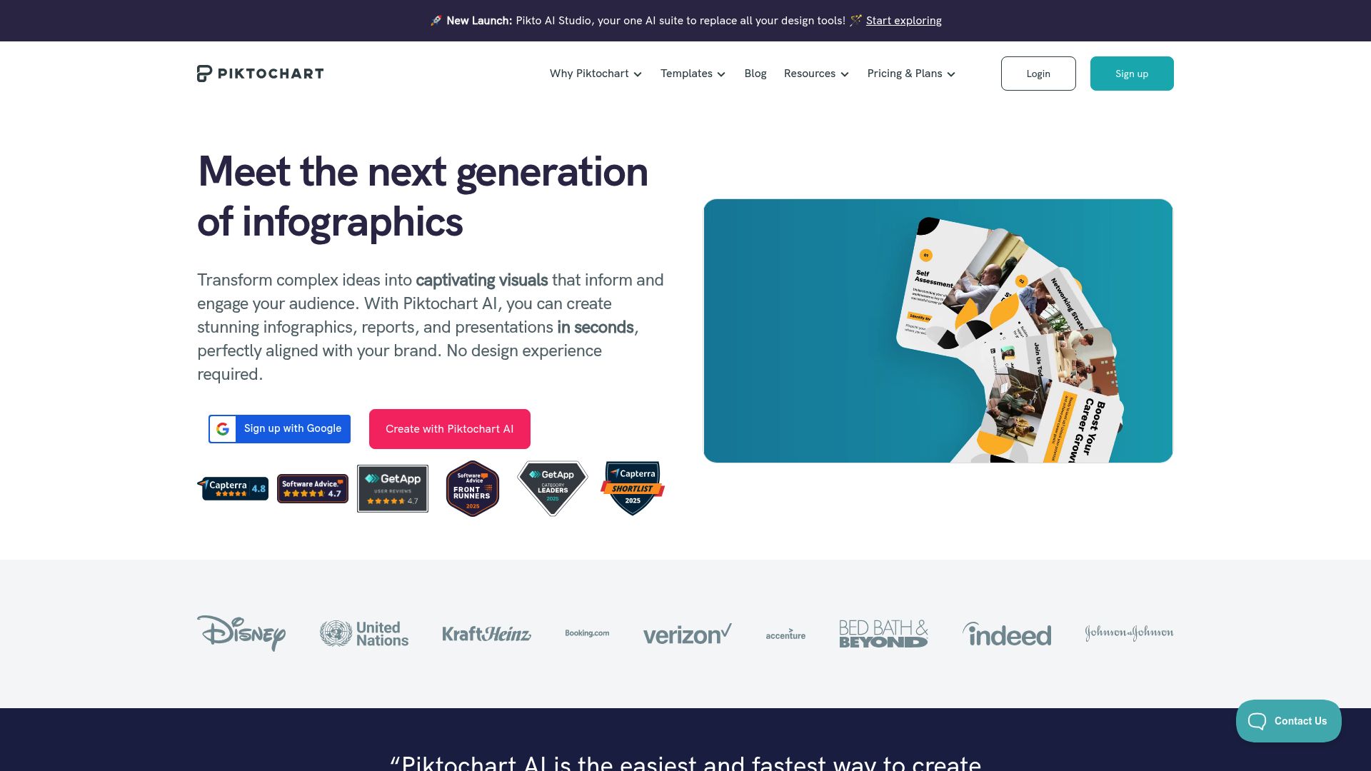 Piktochart homepage interface