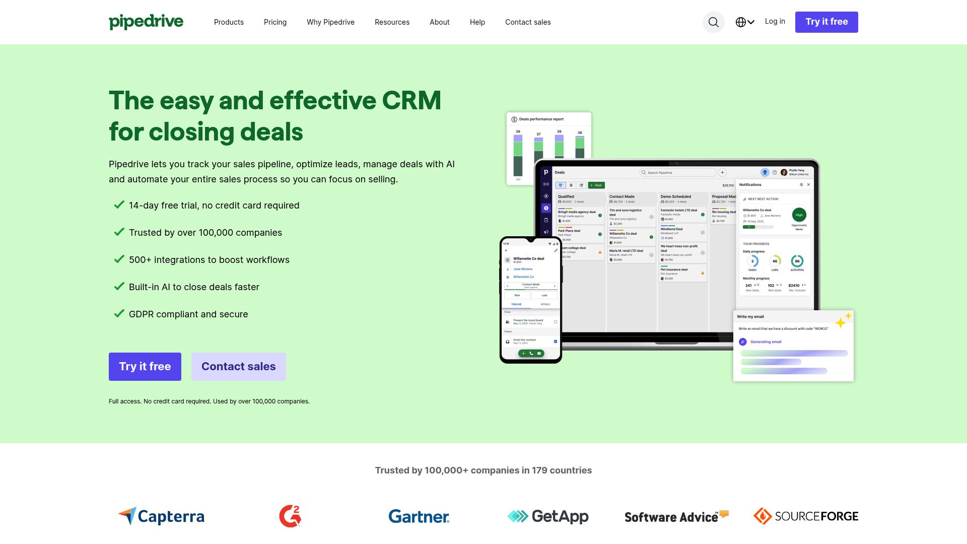 Pipedrive CRM dashboard interface showing visual pipeline management with drag-and-drop deal cards across different sales stages