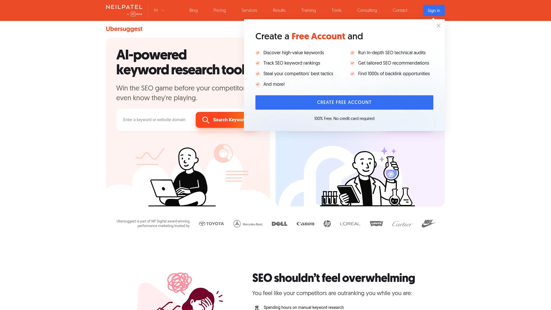Ubersuggest homepage interface