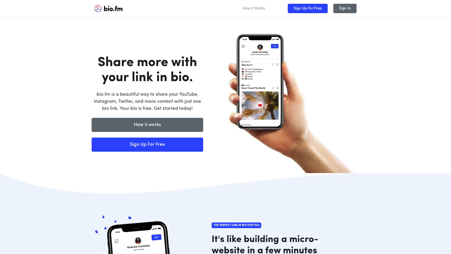 Bio.fm social media integration website builder