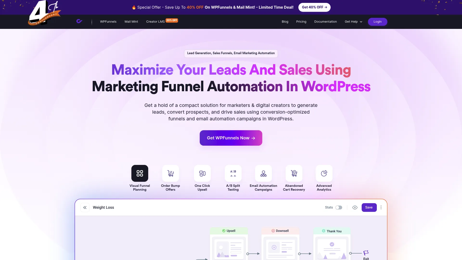 WPFunnels WordPress sales funnel platform homepage