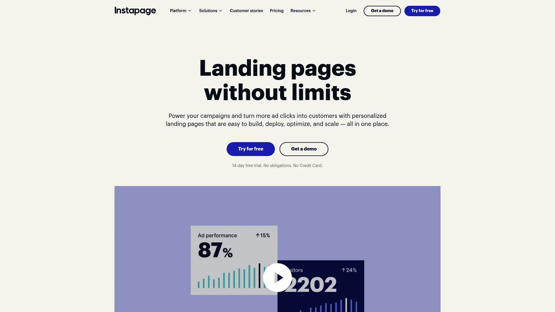 Instapage landing page builder interface