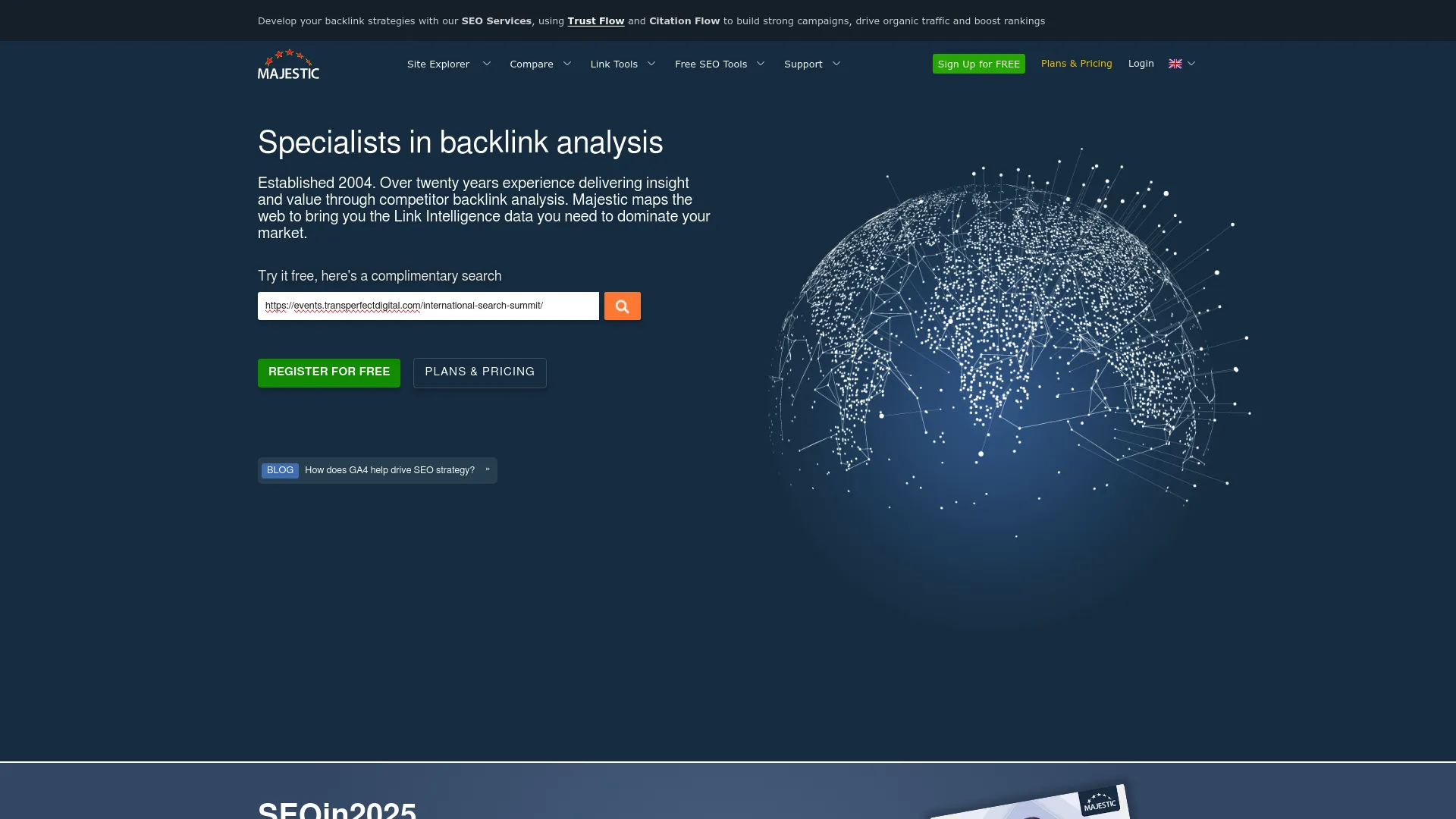 Majestic backlink analysis dashboard