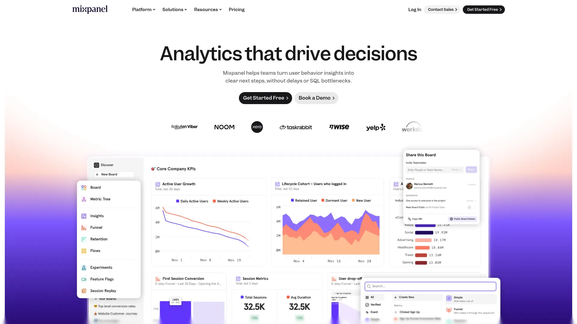 Mixpanel analytics platform dashboard interface