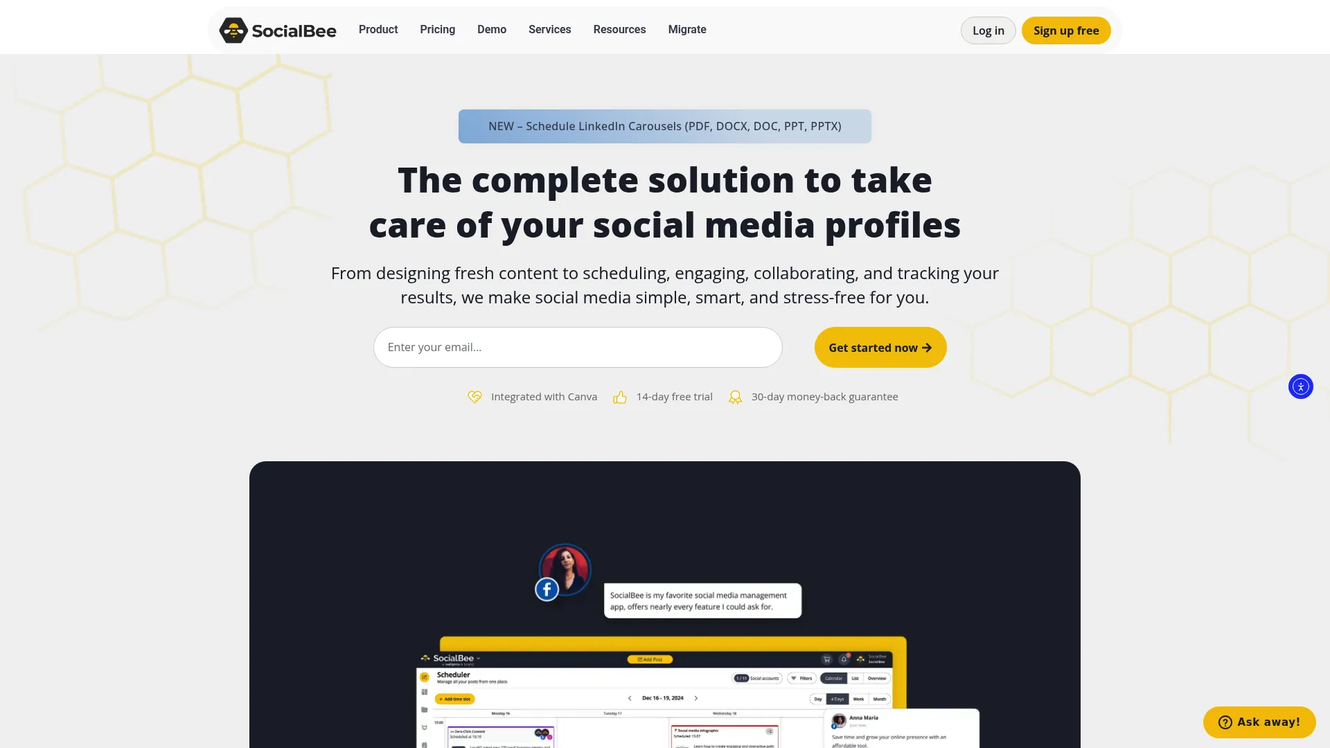 SocialBee social media management platform dashboard