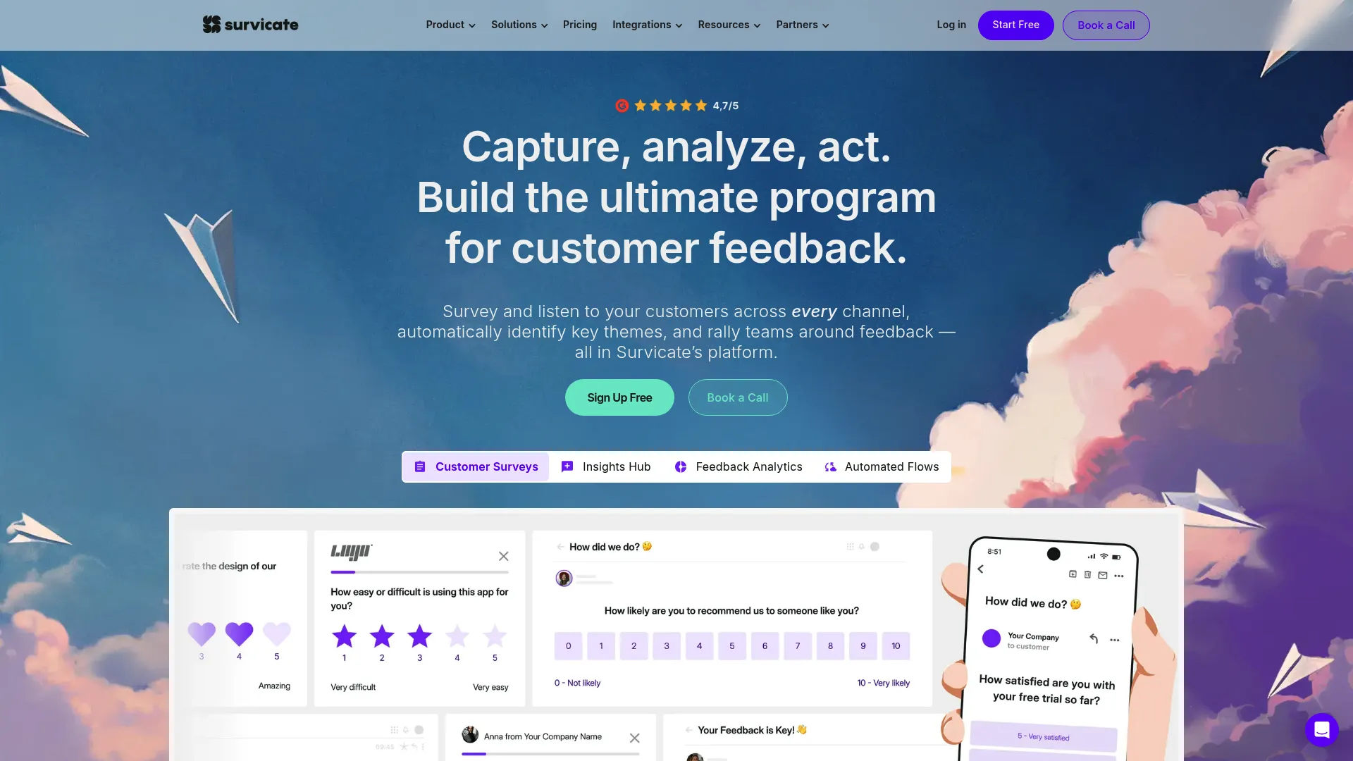 Survicate customer feedback dashboard