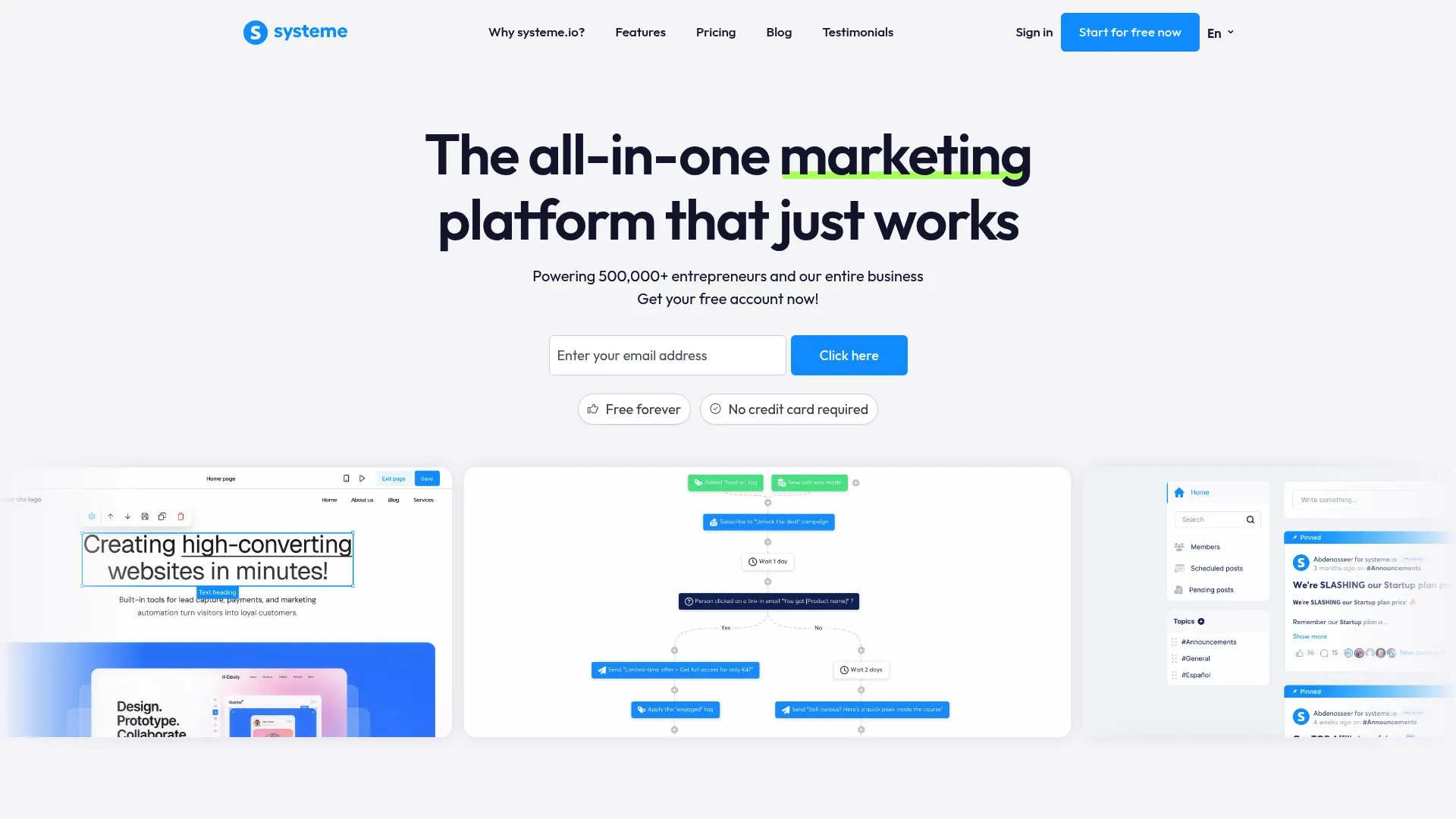 Systeme.io dashboard interface
