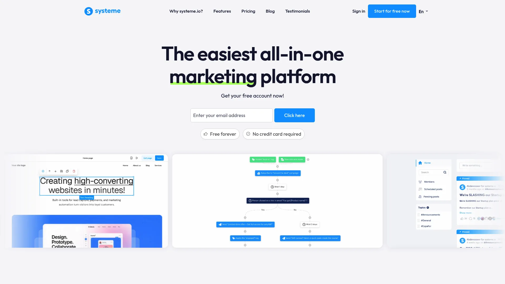 Systeme.io all-in-one business platform dashboard