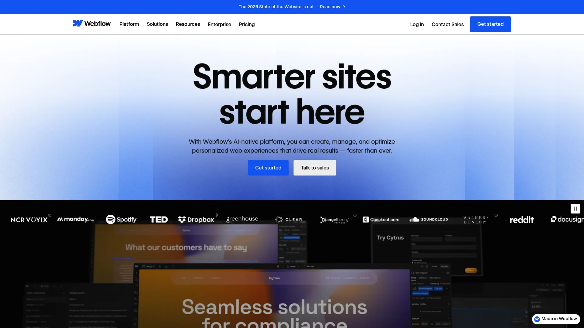 Webflow advanced design control platform homepage