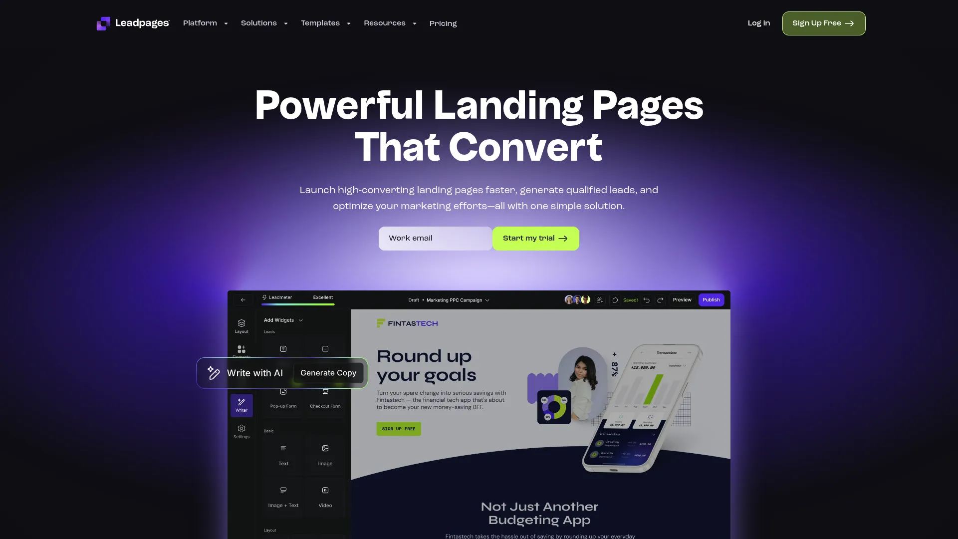 Leadpages simple drag and drop editor
