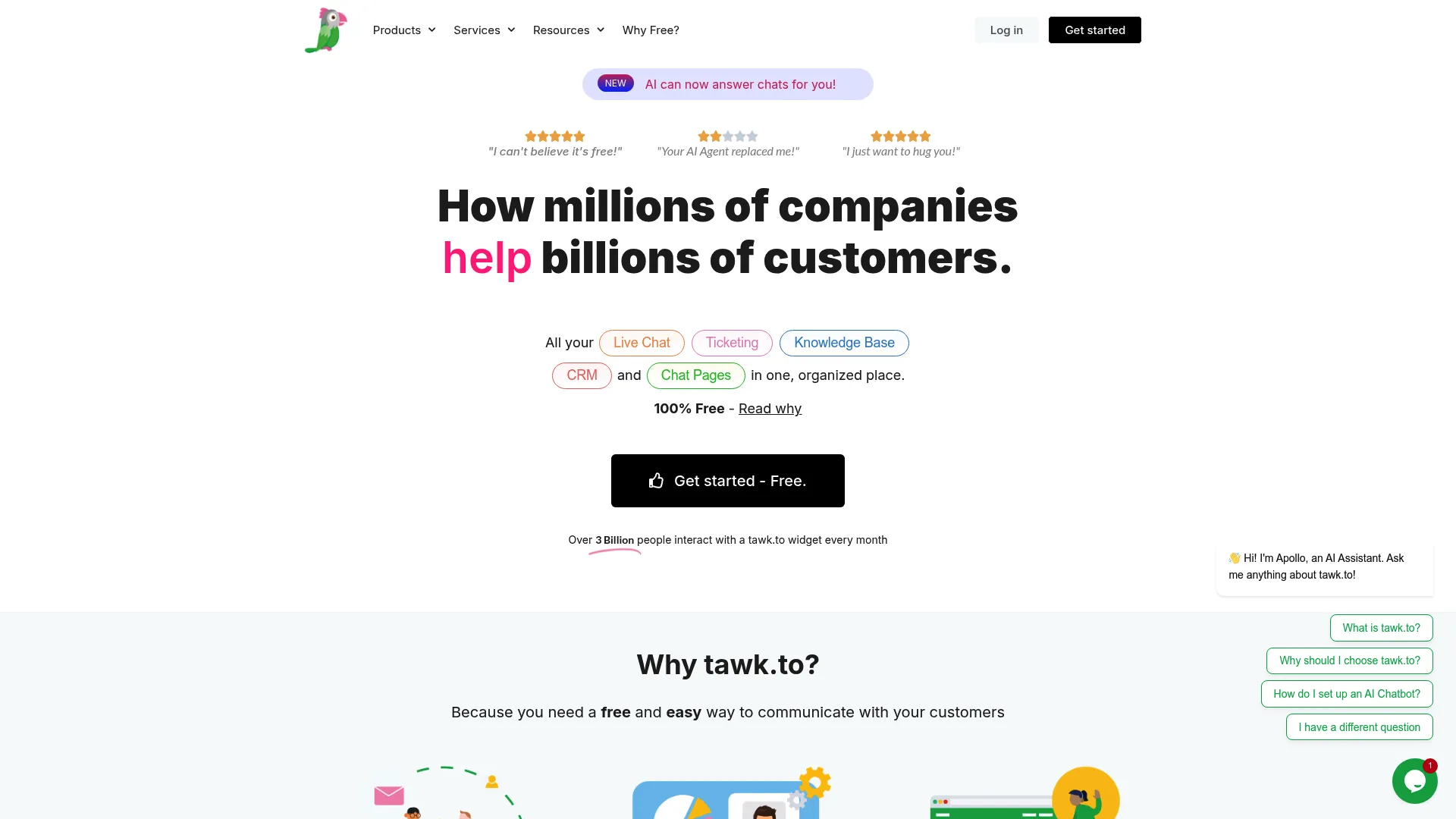 Tawk.to free live chat platform interface