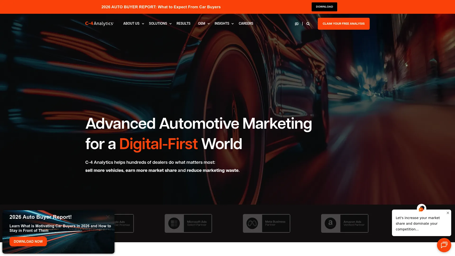 C-4 Analytics homepage showcasing data driven marketing
