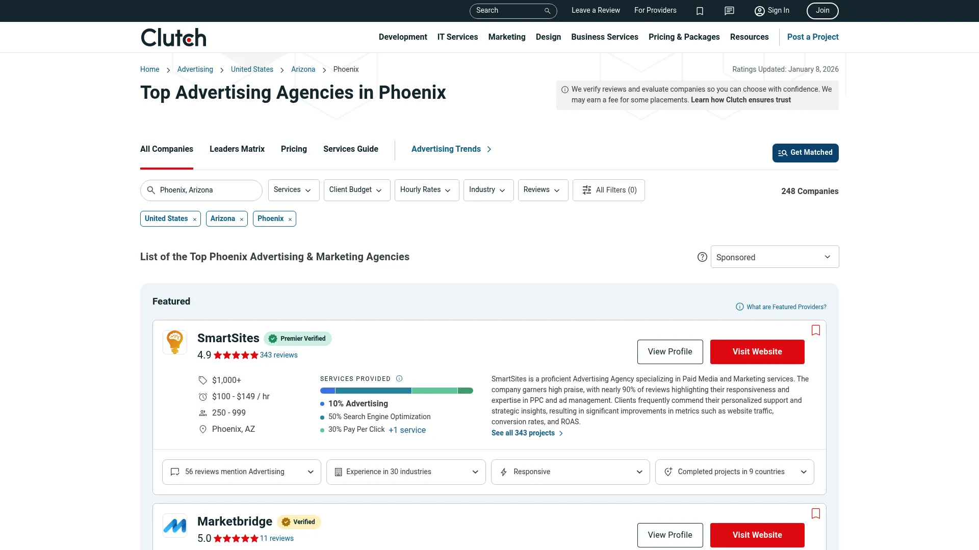 Phoenix AZ Ad Agency Clutch profile screenshot