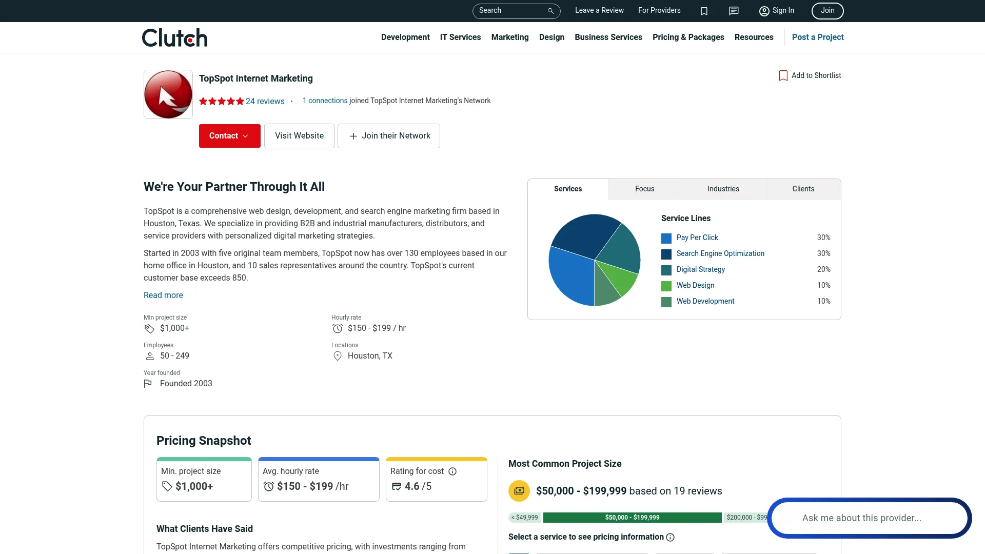 Screenshot of TopSpot profile on Clutch