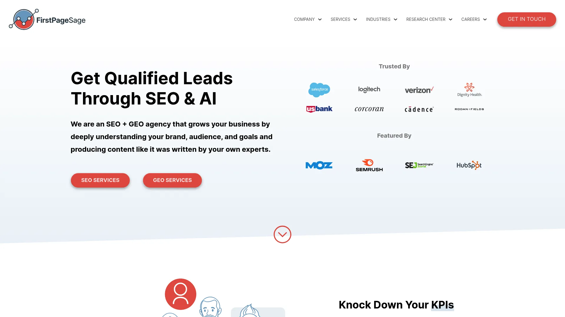 First Page Sage homepage showing top seo results