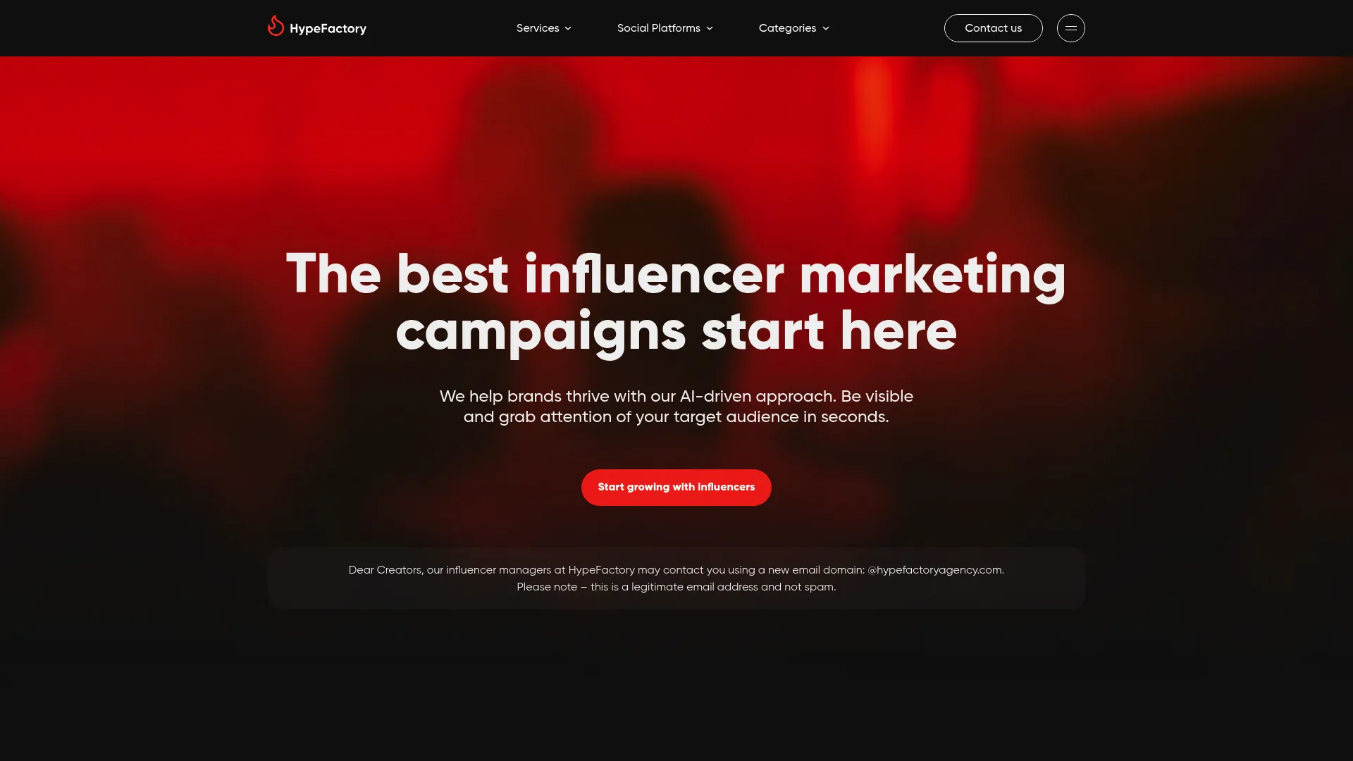 screenshot of hypefactory.com