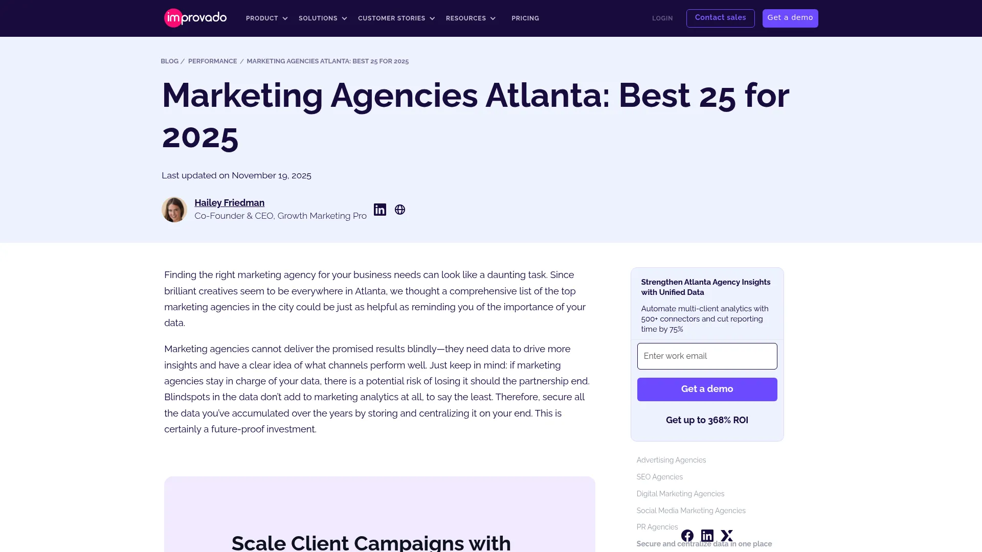 screenshot of Blue Sky Agency (via improvado.io)