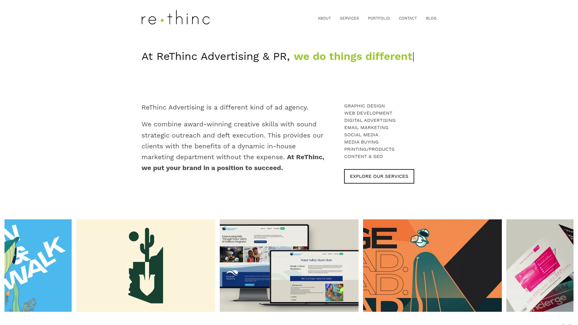 ReThinc Advertising website homepage screenshot