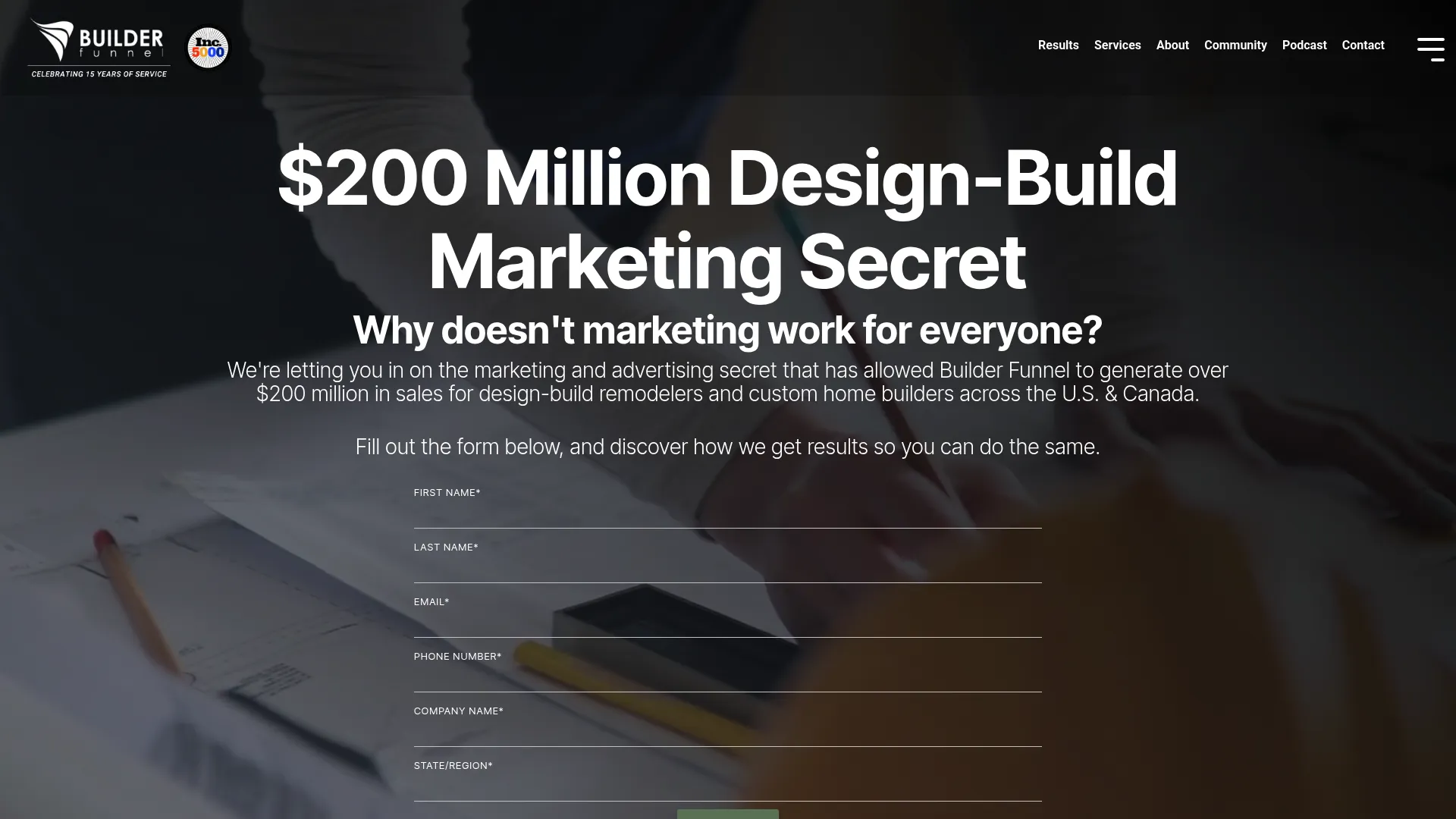 Screenshot of Builder Funnel homepage