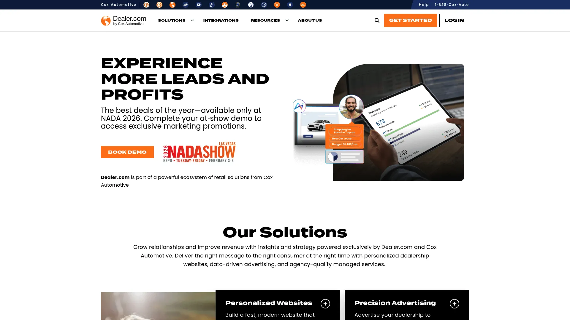 Dealer.com homepage screenshot showing automotive digital solutions