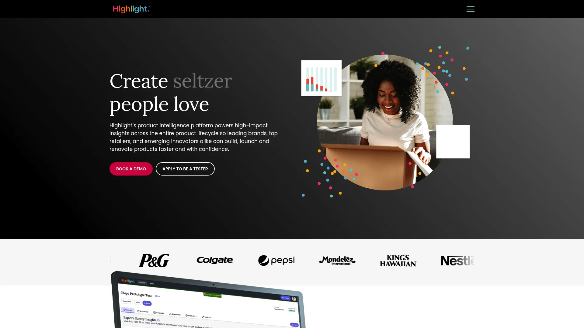 Highlight platform showing physical product testing logistics