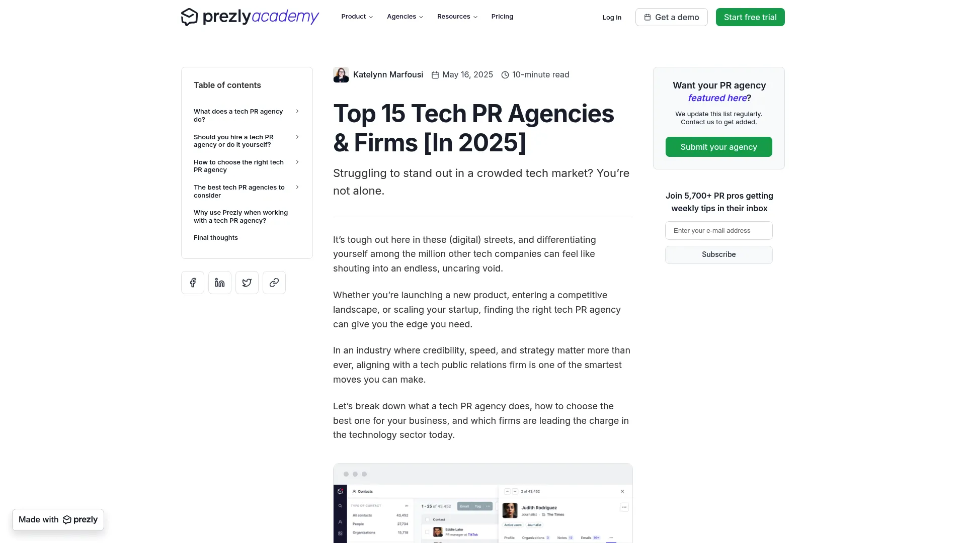 screenshot of clarity via prezly