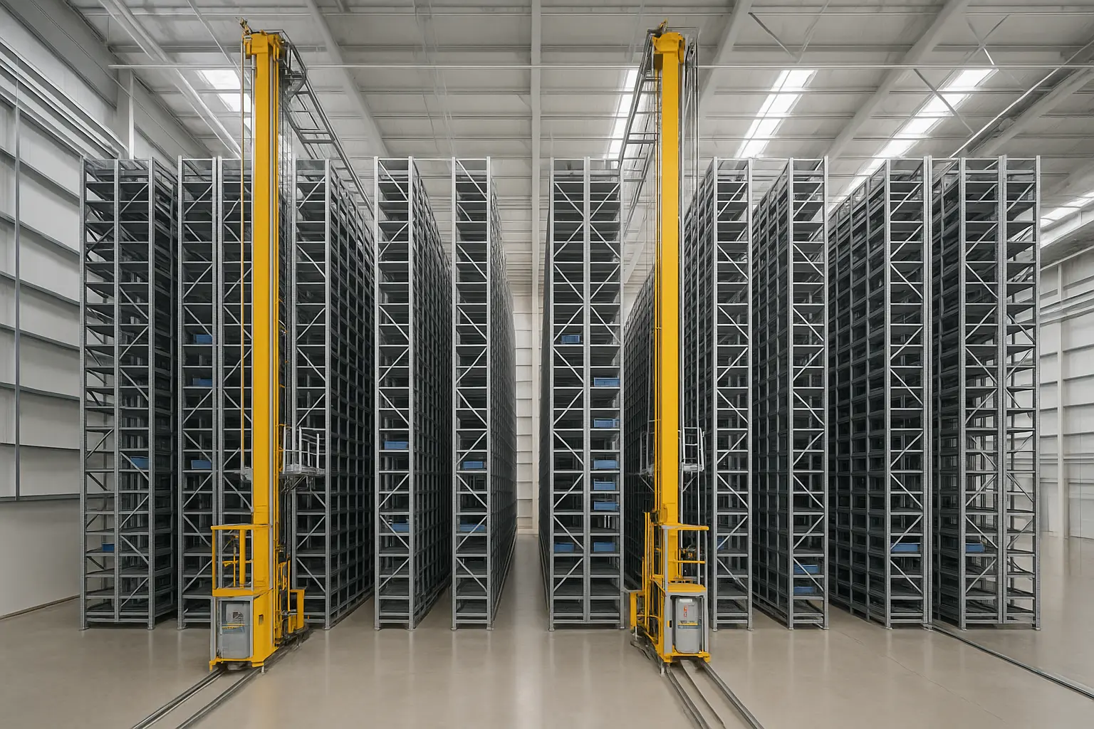 Automated storage and retrieval system with robotic arms