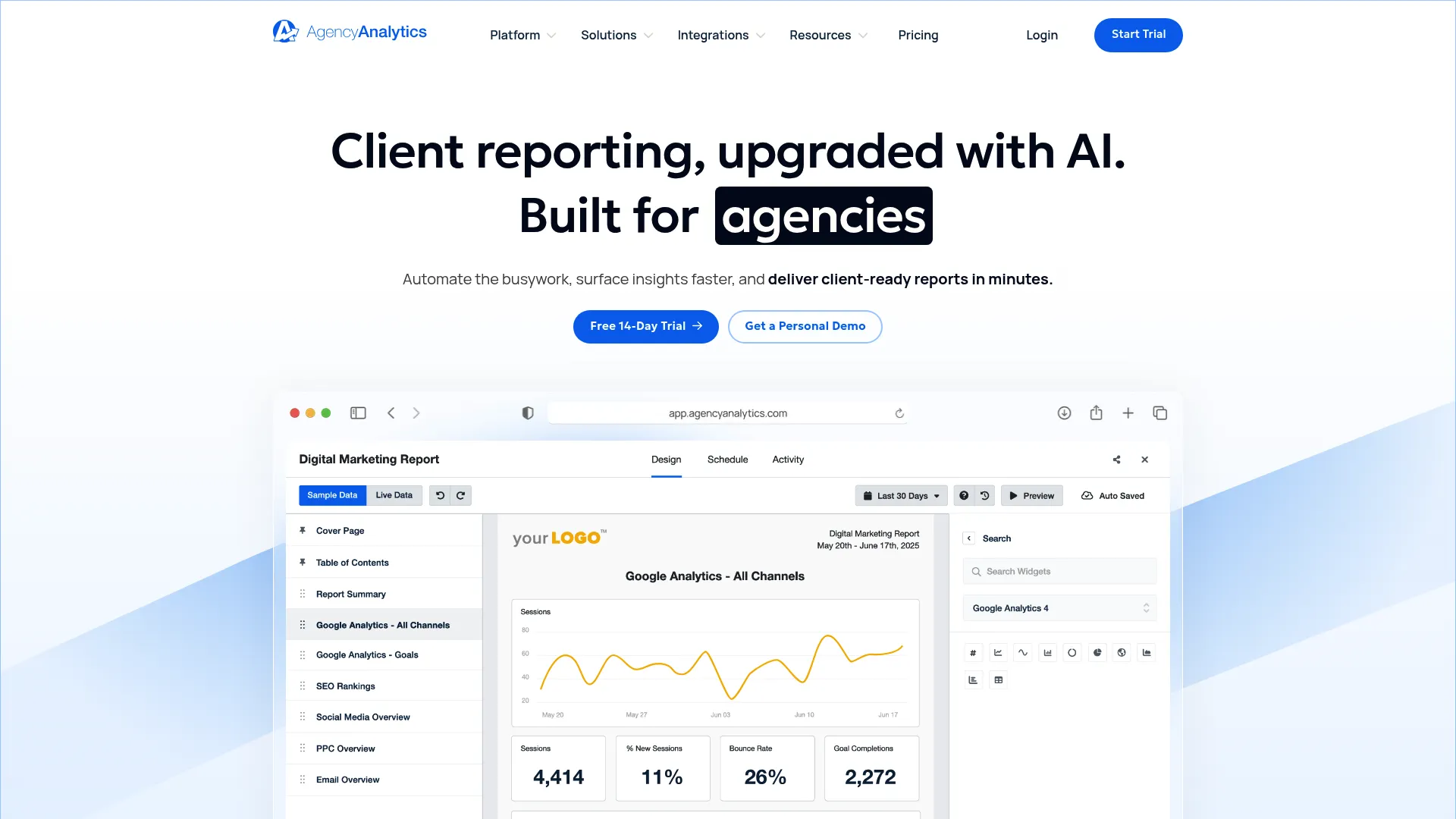 AgencyAnalytics Drag and Drop Dashboard