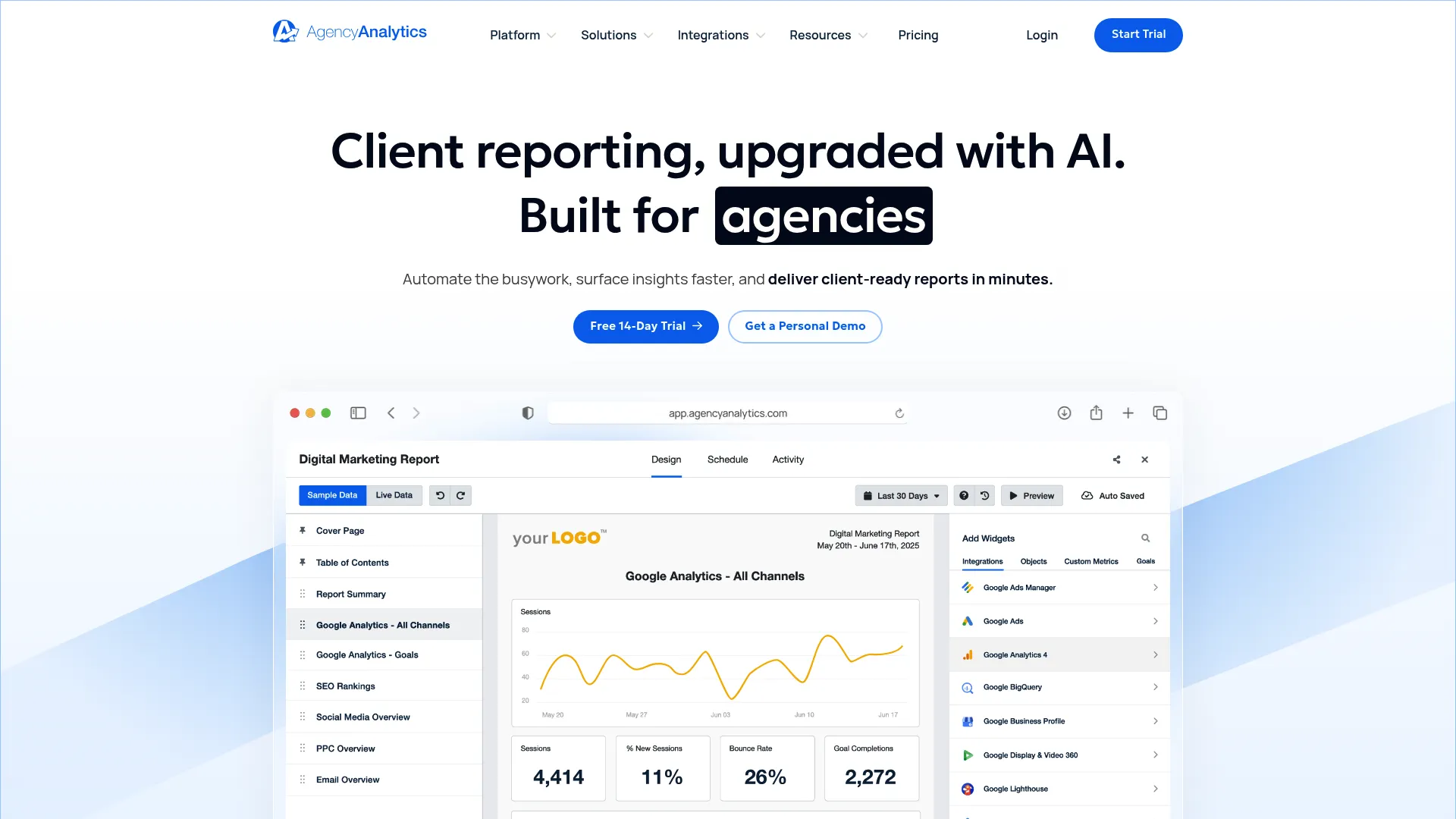 AgencyAnalytics branded client reporting dashboard