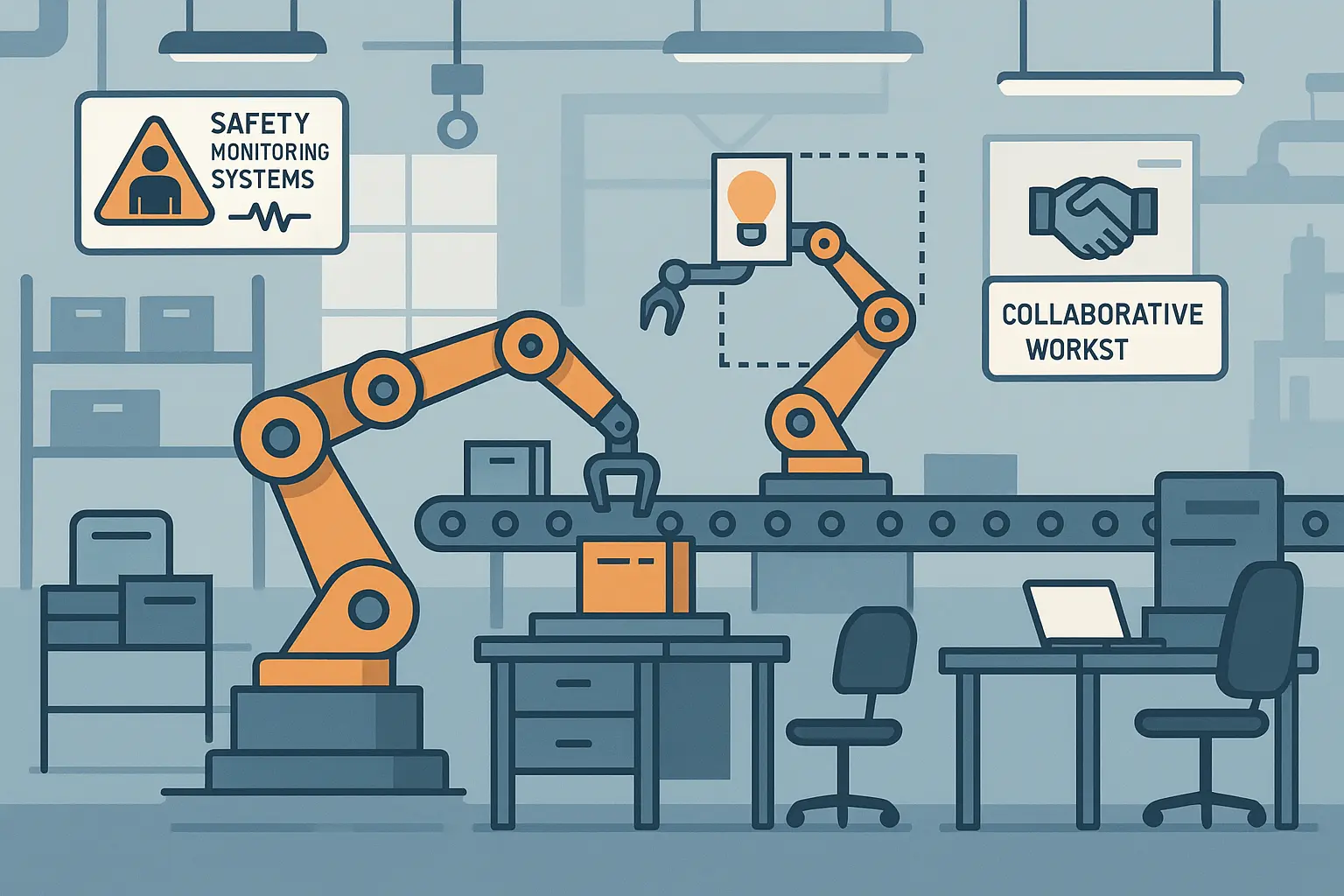 Human-robot collaboration in modern manufacturing facility with AI safety systems