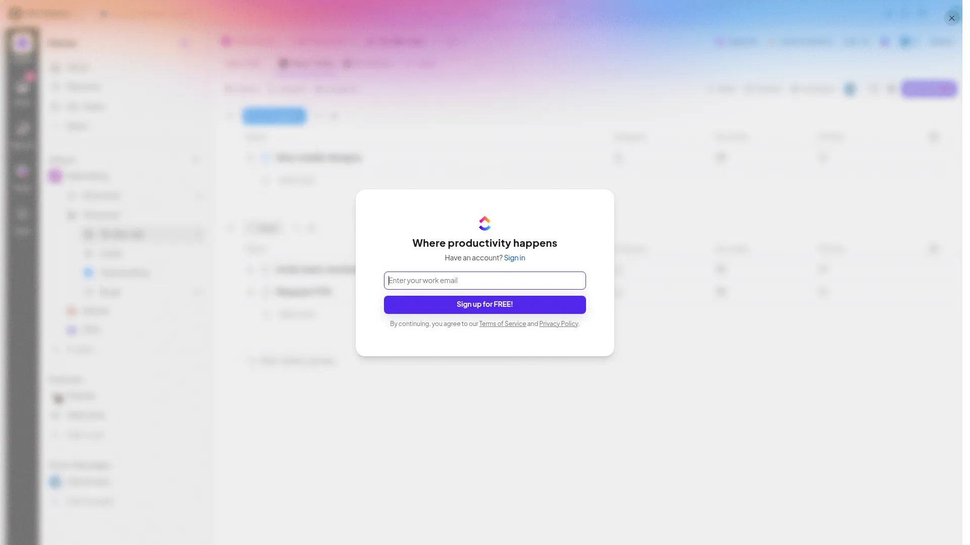 ClickUp project management dashboard