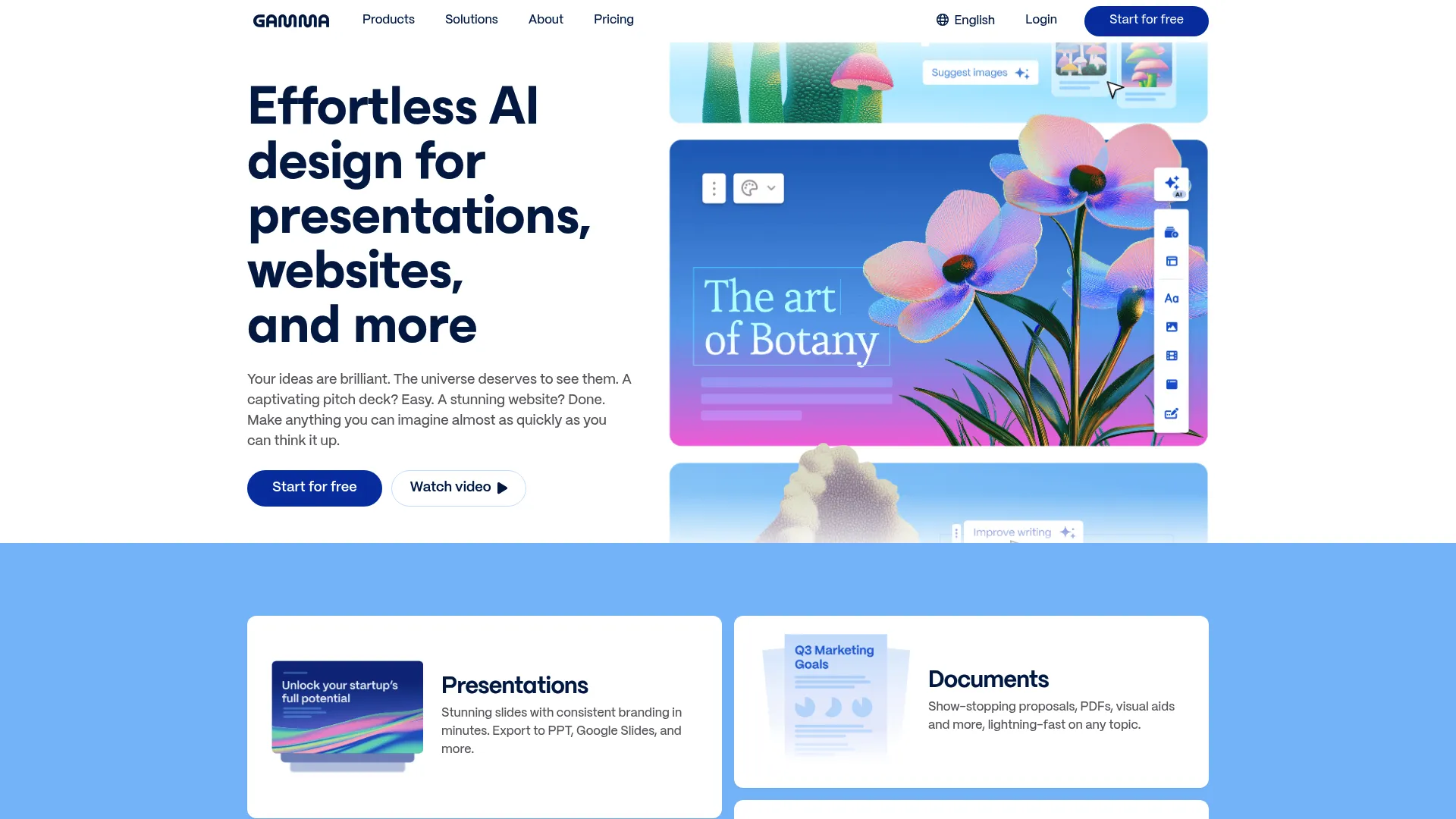 Gamma AI-powered content generation interface