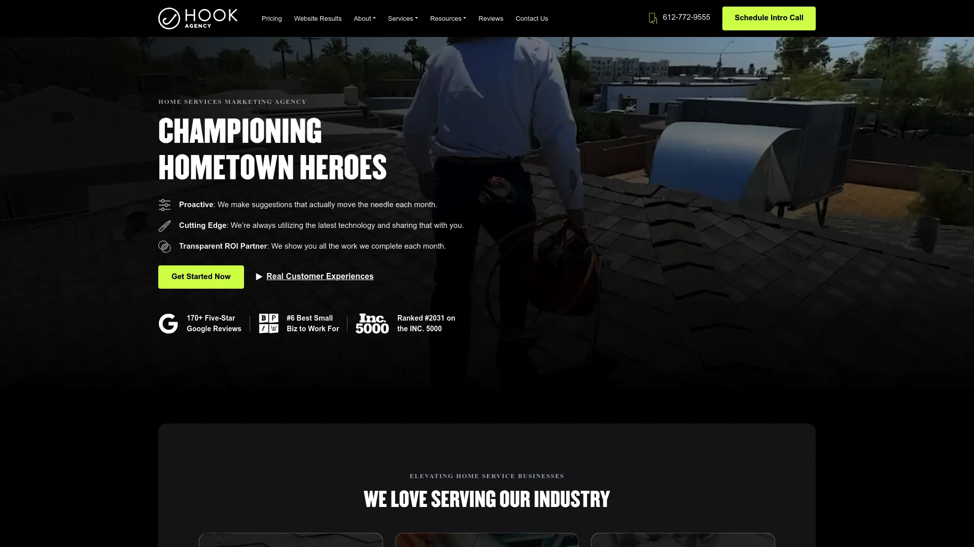 Screenshot of Hook Agency homepage