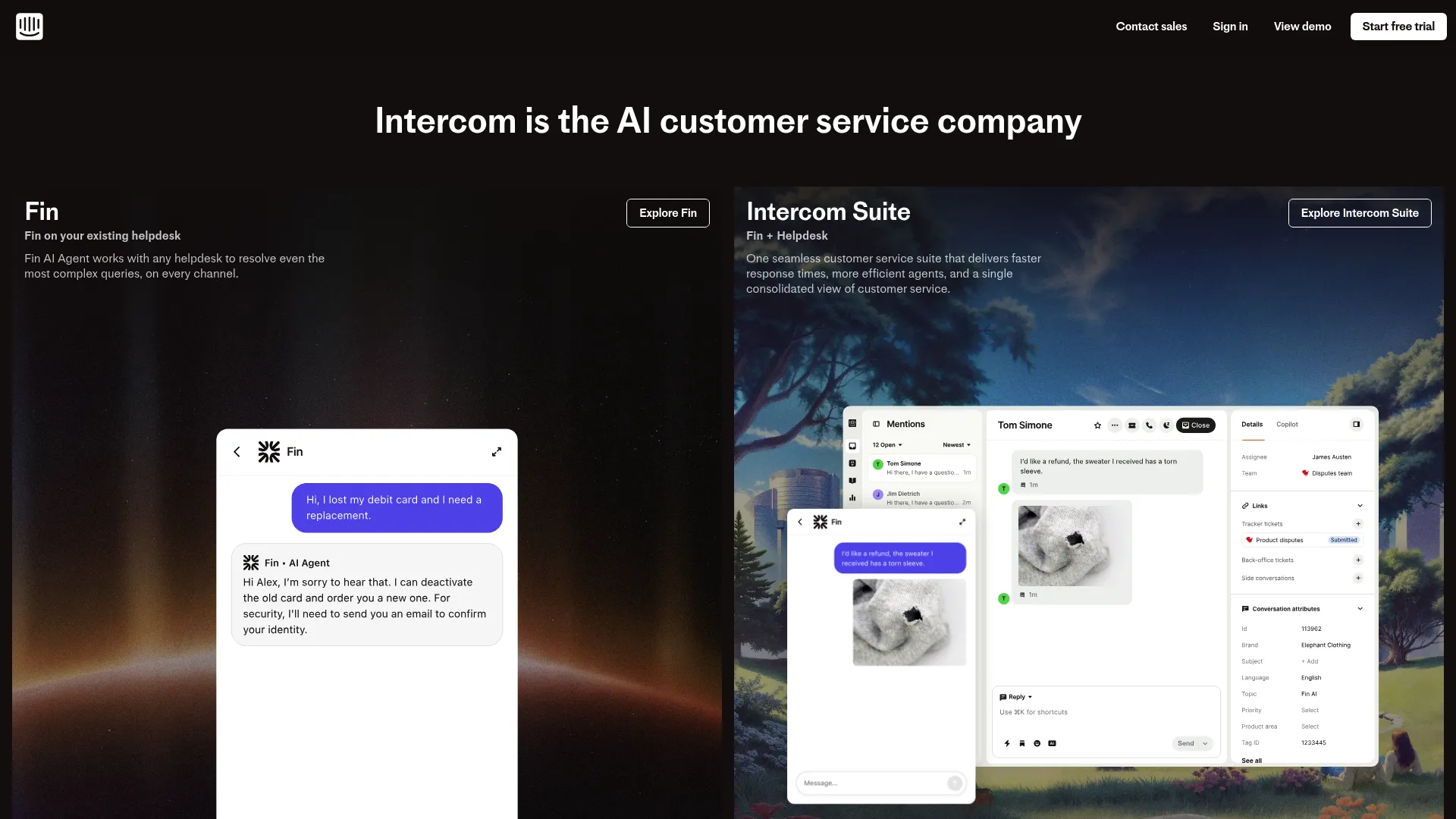 Intercom Fin AI resolution dashboard