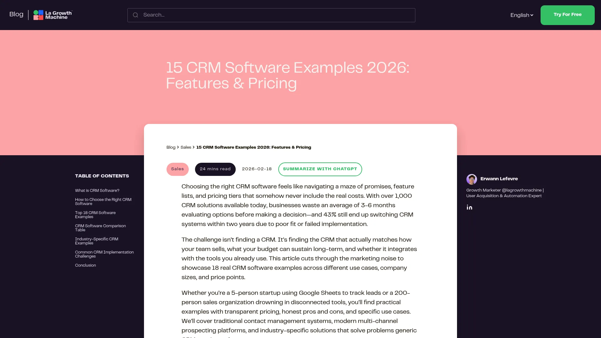 Screenshot of Monday CRM board view via La Growth Machine
