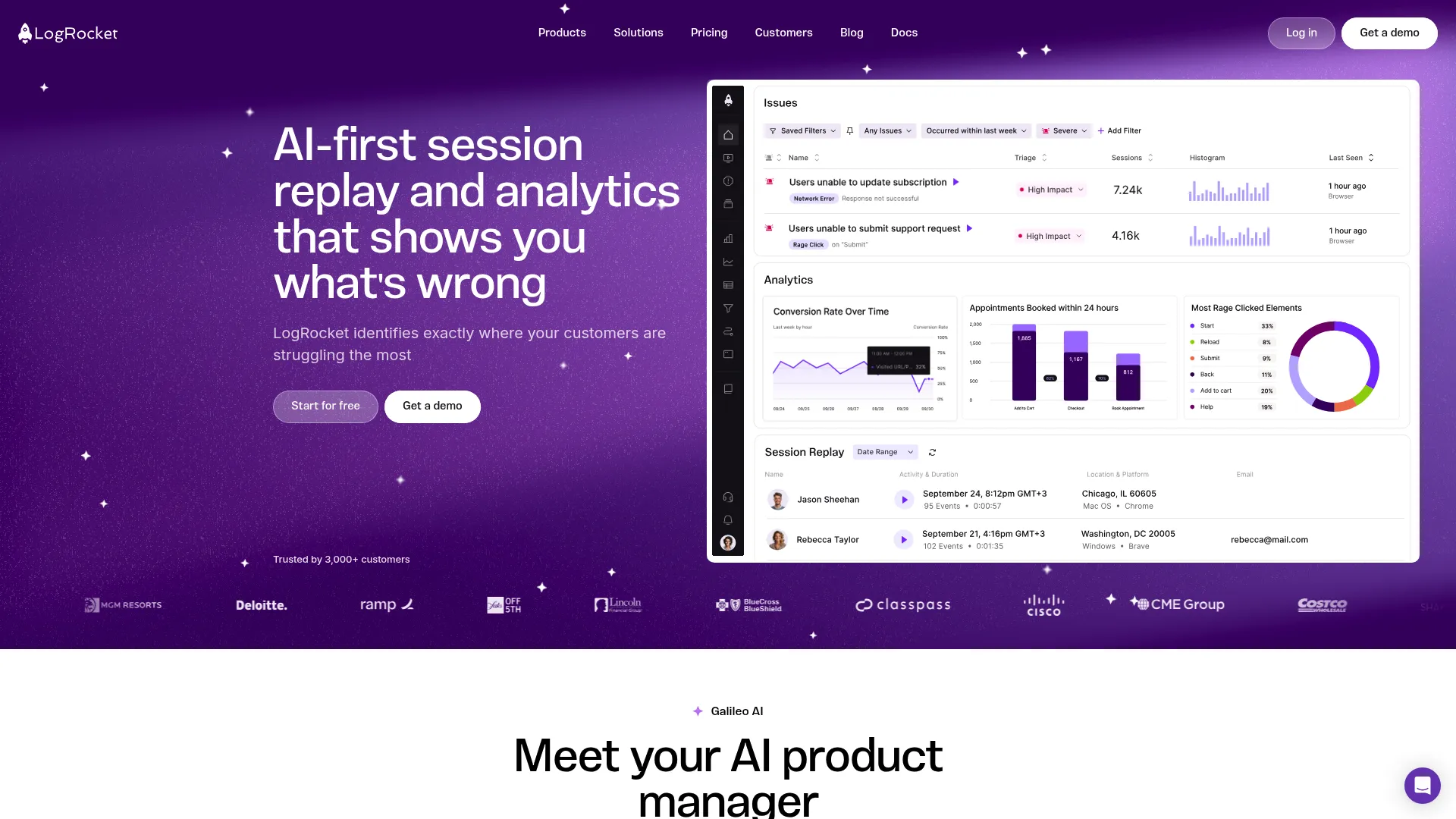 LogRocket debugging interface