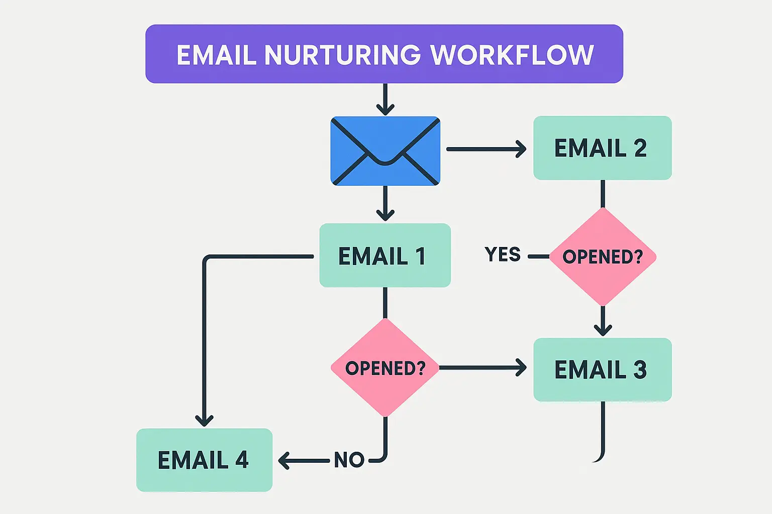 Multi-touch email nurturing campaign workflow diagram
