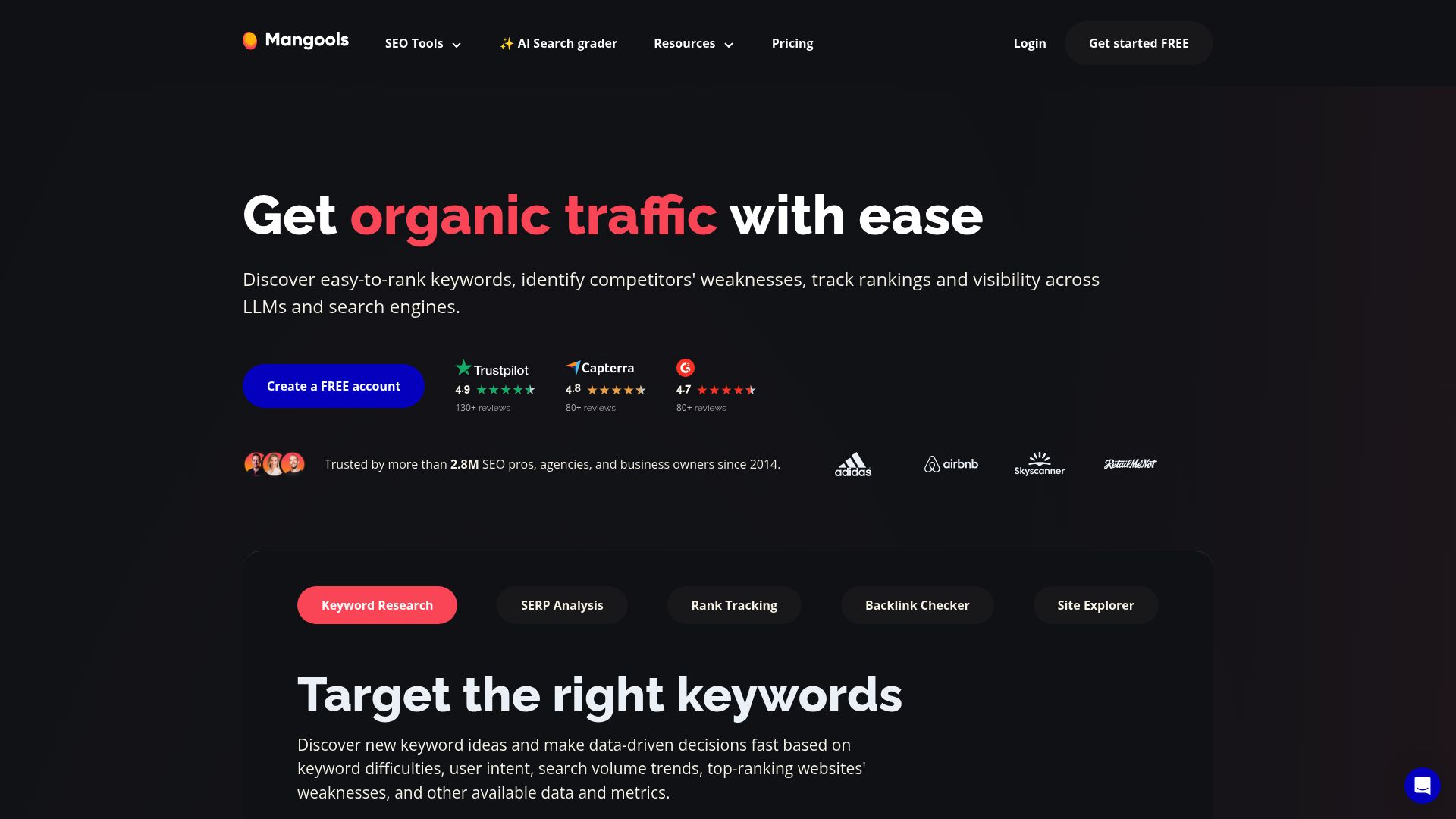 Mangools KWFinder keyword research tool