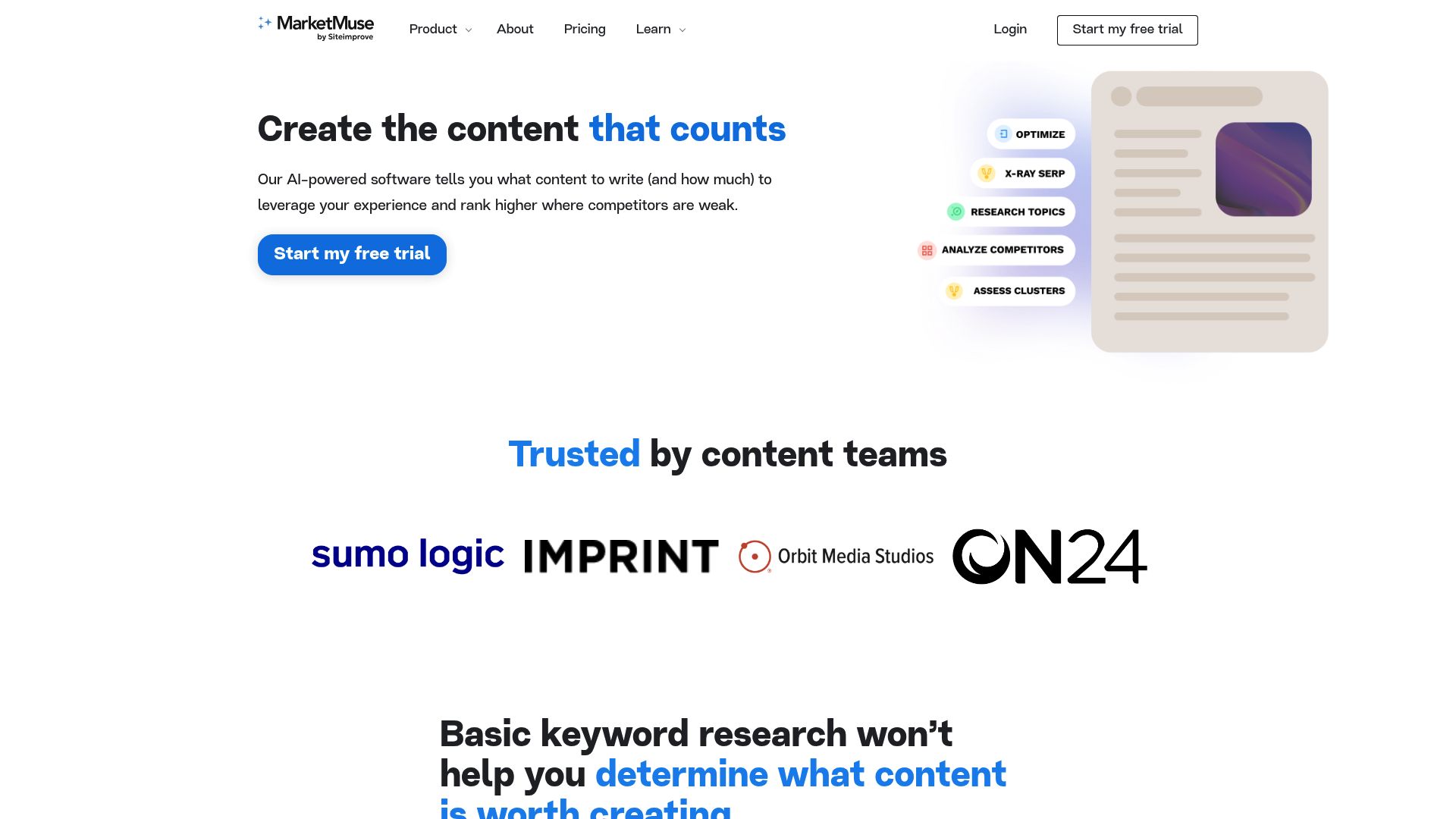 MarketMuse topic authority dashboard