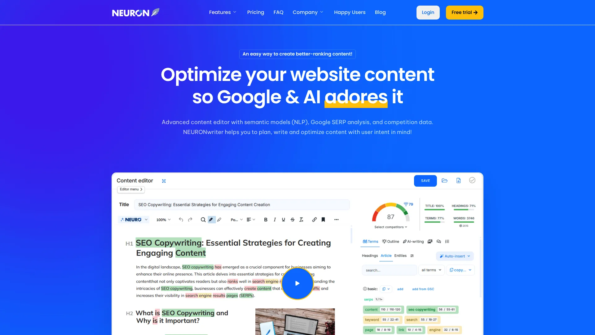NeuronWriter semantic content analysis