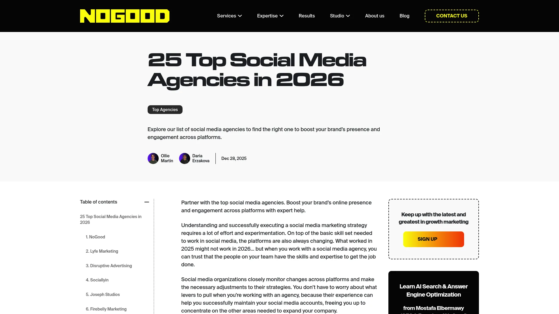 Screenshot of NoGood website