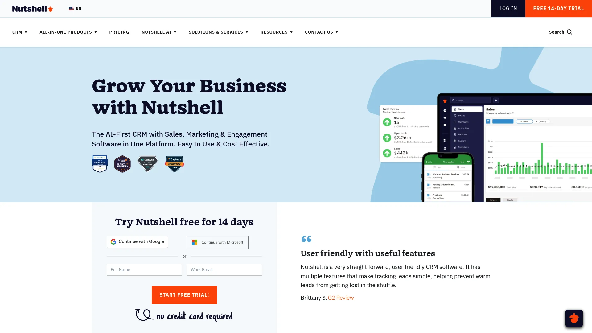 Nutshell CRM unlimited contact storage